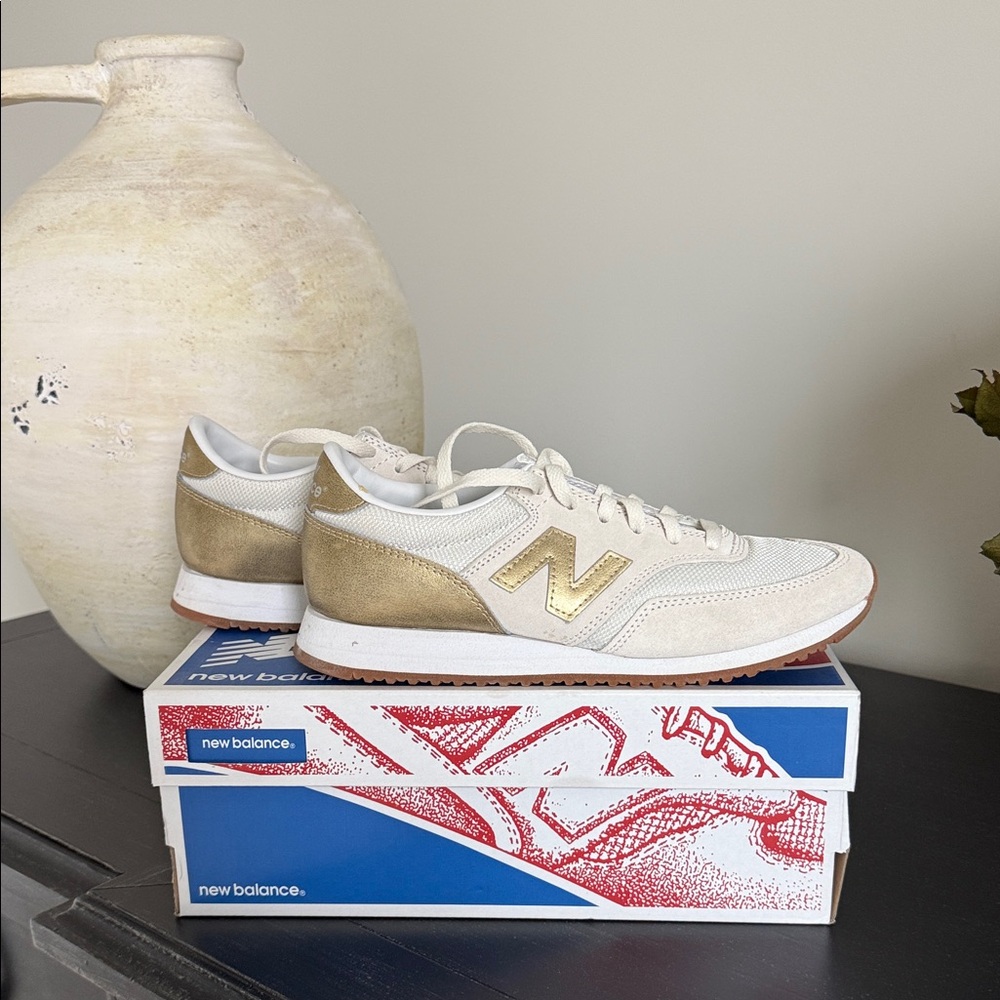 New Balance Women's Cream and Gold Sneakers